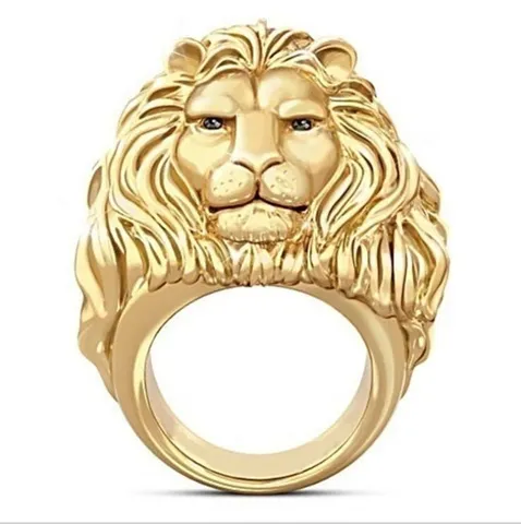 Anello Testa di Leone Vintage Color Oro per Uomo Punk Gothic Biker Stile Lega 3D Intagliato Animale Anello da Dito Gioielli Regalo