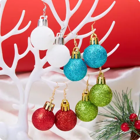 Festive Christmas Bulb Ball Dangle Earrings For Women Fashion Multicolor Round Sphere Drop Earrings X-mas Party Jewelry Gift