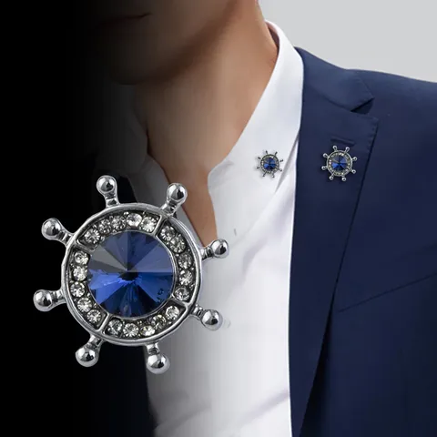 Mini Spille a Forma di Timone Nautico in Lega Con Strass per Uomo Donna Camicia da Abito Gioielli Decorativi in Stile Marinaresco