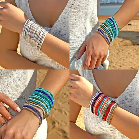 Set di Bracciali Elastici in Resina con Perline Stile Boho per Donna Gioielli Colorati a Strati Regalo