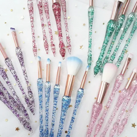 Crystal Glitter Handle Makeup Brush Set For Eye Shadow Blending Foundation Powder Glamorous Slim Waist Cosmetic Tools For Women