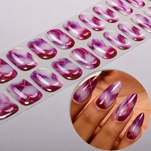 French Style Gel Nail Stickers Waterproof Heart Pattern Glitter Smudge UV-Free Nail Art Strips Full Wraps For Women Beauty