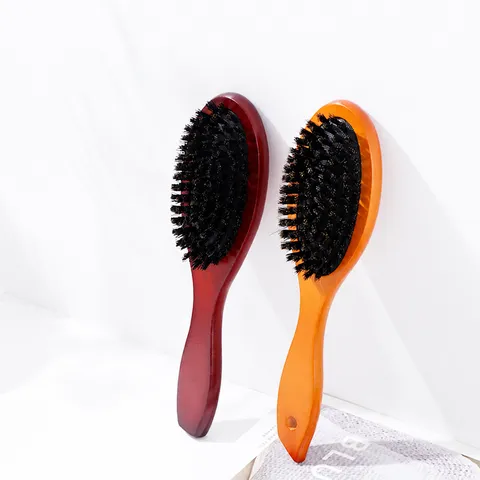 Natural Boar Bristle Paddle Brush Lotus Wood Massage Air Cushion Comb For Women Hair Detangling Scalp Massage Hairbrush