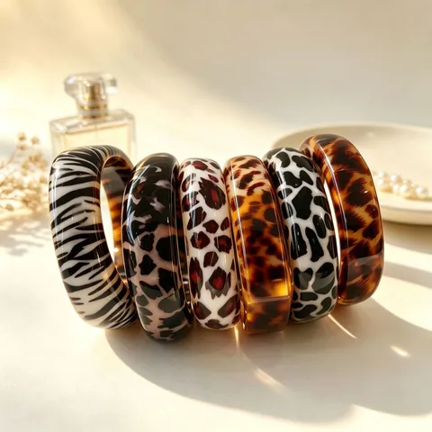 Bracelet Jonc en Résine Vintage Imprimé Léopard pour Femmes Bracelet en Résine Poli Mode Automne Hiver Bijoux