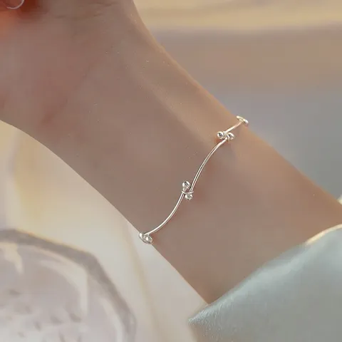 Pulsera Minimalista de Cobre Chapado en Plata con Nudos de Frijol y Cuentas para Mujer Estilo Ins Cadena Geométrica Regalo
