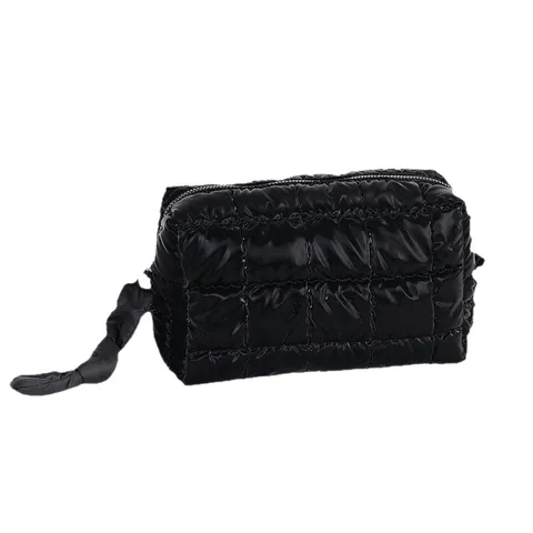 Quilted Puffy Space Cotton Makeup Bag For Women Large Capacity Portable Travel Toiletry Organizer Solid Color Cosmetic Storage Pouch Handle