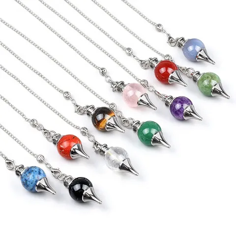Natural Crystal Conical Pendulum Necklace For Women Men Healing Stone Amethyst Tiger Eye Rose Quartz Pendant Spiritual Jewelry Gift