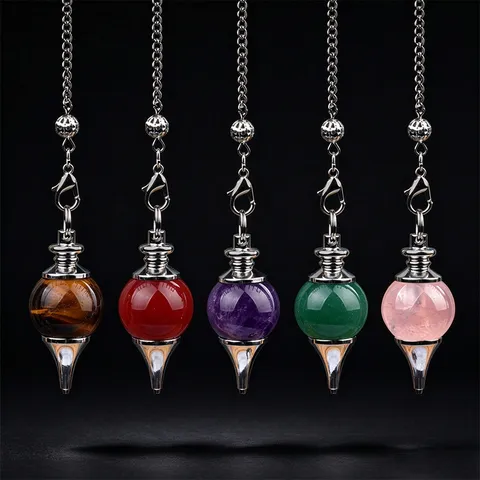 Natural Crystal Conical Pendulum Necklace For Women Men Healing Stone Amethyst Tiger Eye Rose Quartz Pendant Spiritual Jewelry Gift
