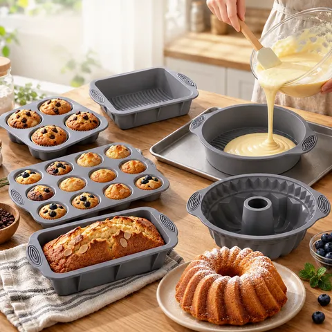 Set di Stampi da Forno in Silicone Antiaderente Tortiera Chiffon Toast Stampo per Pane Tazza da Muffin Utensili da Cucina