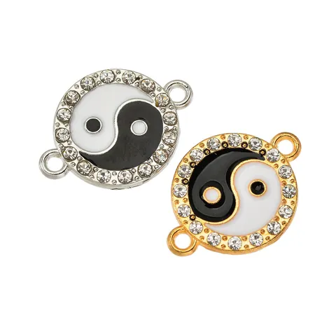 Alloy Tai Chi Yin Yang Pendant Connector With Rhinestone For DIY Jewelry Making Gold Silver Plated Enamel Charms Accessory