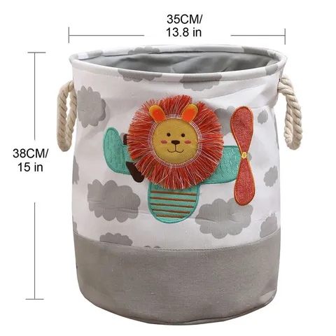 Large Cartoon Kids Toy Storage Basket Cloth Canvas Laundry Hamper Foldable Clothes Bin Nursery Organizer With Dinosaur Lion Giraffe Patterns