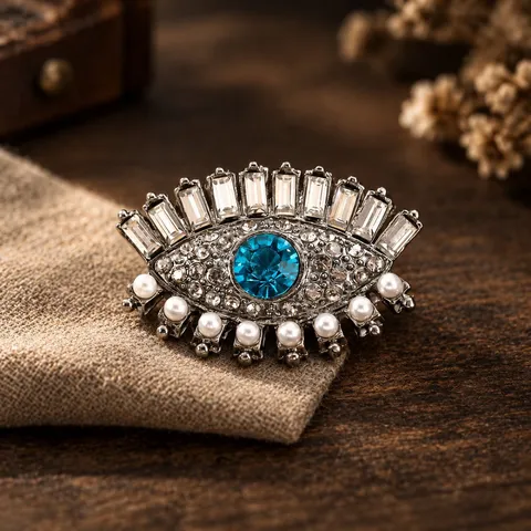 Vintage Alloy Evil Eye Brooch Pin With Rhinestone Enamel And Imitation Artificial Pearl Drop For Women Men Clothing Decoration Gift