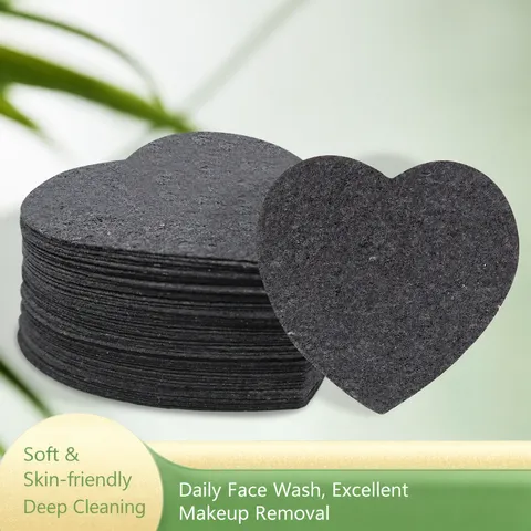 Heart Shape Compressed Wood Pulp Cotton Facial Sponges Cellulose Cleaning Puffs For Makeup Removal Skin Exfoliating Face Wash Sponges