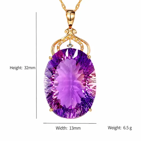 Vintage Fashion Teardrop Amethyst Pendant Necklace Zinc Alloy Rhinestone Gemstone Necklace For Women Party Wedding Jewelry Gift