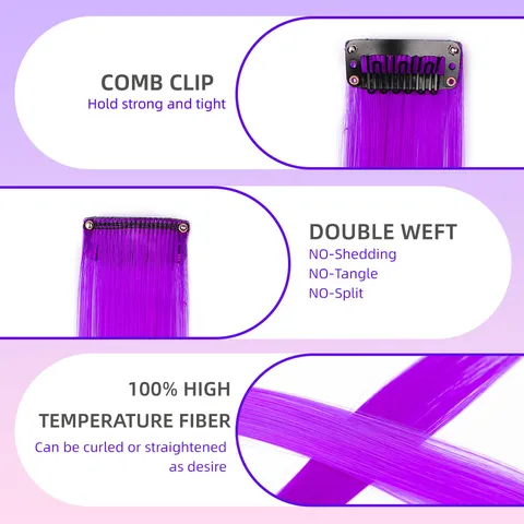 Colorful Seamless Clip In Hair Extensions One Piece Long Straight Synthetic Fiber Hair Piece For Highlights Women Party Styling
