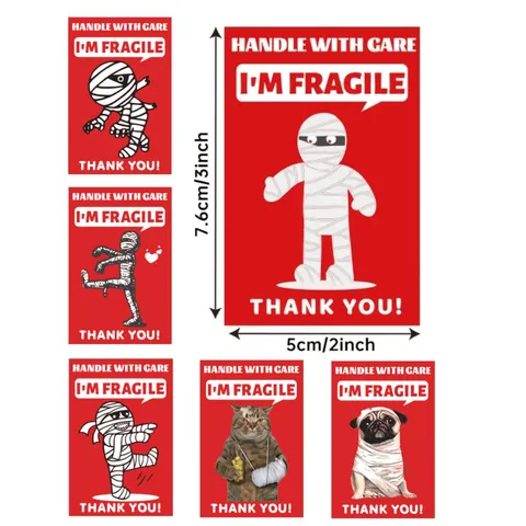 Funny Fragile Sticker Labels For Shipping Packaging Humorous Warning Adhesive Labels With Mummy Cat Dog Patterns For Mailing Moving Handling