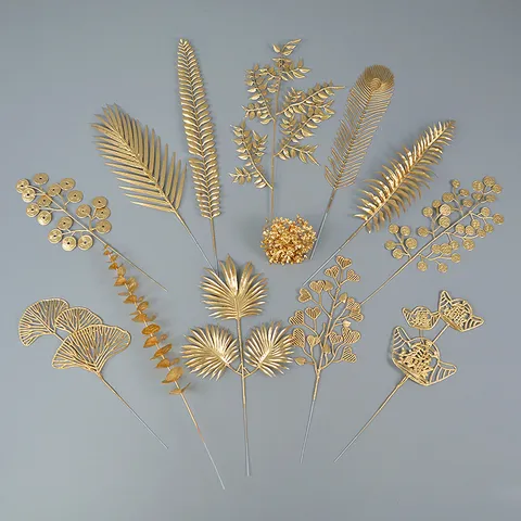 Golden Artificial Simulation Flower Ginkgo Leaf Eucalyptus Persimmon Branch For New Year Home Soft Decoration Ornament