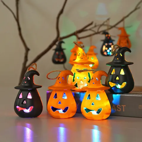 Halloween LED Pumpkin Lantern Witch Hat Handheld Electronic Candle Light Skull Lamp Party Decor Atmosphere Ornaments Gifts