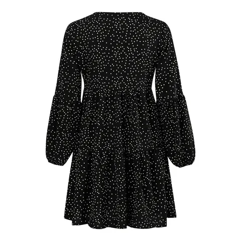 Fashion Women V-Neck Long Sleeve Polka Dot Ruffle Dress Loose Casual Tiered Mini Dress Elegant A-Line Short Dress