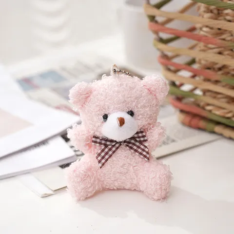 Cute Mini Curly Bear Plush Keychain Soft Bow Tie Teddy Bear Bag Charm For Kids Girl Kawaii Stuffed Animal Key Ring Decoration Gift