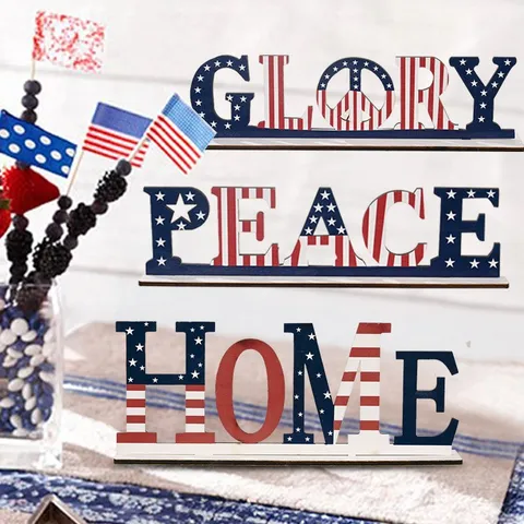 Unabhängigkeitstag Holz Tischdekoration Sterne Und Streifen USA Amerikanische Flagge Patriotische Englische Buchstaben Dekoration Für 4. Juli Home Party Büro Tischschmuck