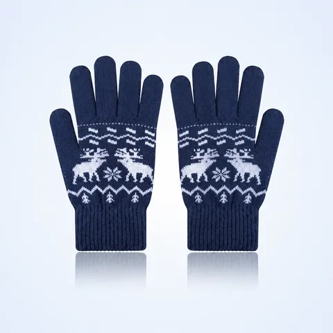 Guanti Lavorati a Maglia Caldi e Spessi Invernali da Uomo Acrilico Orso Fiocco di Neve Jacquard Guanti Casual a Dita Intere