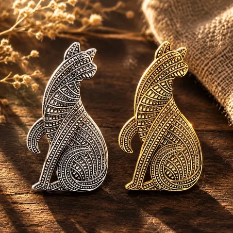 Vintage Legering Kat Broche Voor Heren Dames Retro Middeleeuwse Stijl Diervorm Decoratieve Speld Niche Ontwerp Accessoire