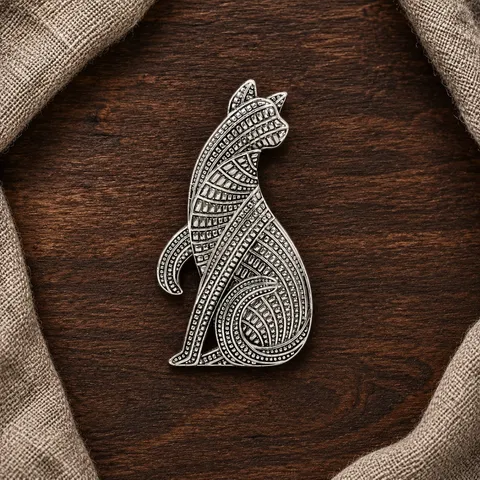 Vintage Legering Kat Broche Voor Heren Dames Retro Middeleeuwse Stijl Diervorm Decoratieve Speld Niche Ontwerp Accessoire