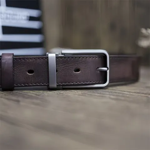 Cintura in Vera Pelle di Vacchetta Vintage Per Uomo Lavoro Casual Fibbia in Metallo Retro Marrone Nero