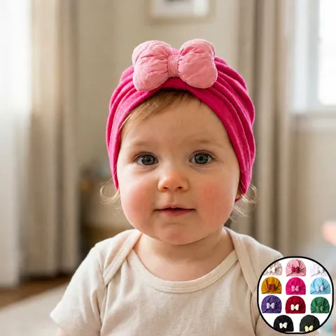 Baby Turban Hat With Large Bow Soft Stretch Knot Headwrap For Toddler Infants Newborn Girl Cute Photography Props Hat
