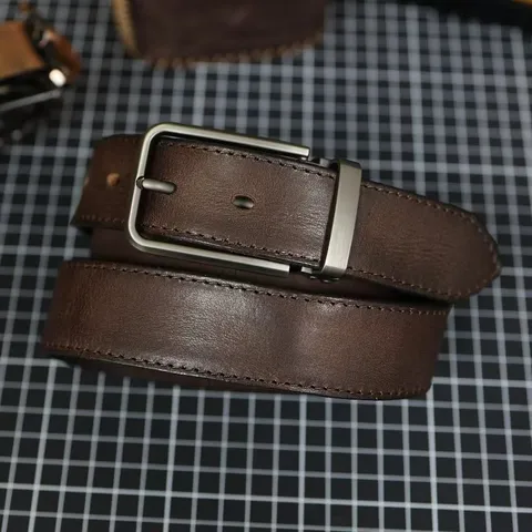 Cintura Uomo in Vera Pelle di Vaca Vintage Casual Fibbia ad Ardiglione Lega di Metallo Jeans da Lavoro