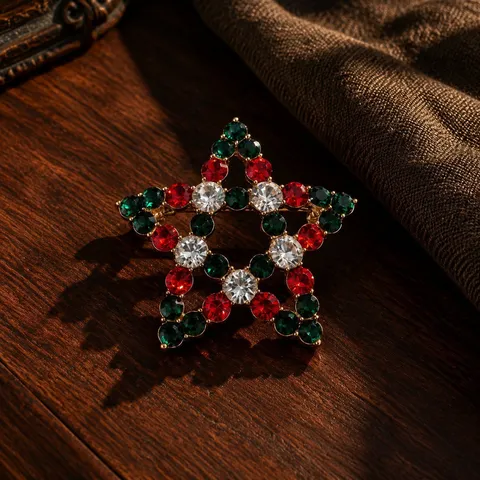 Vintage Legering Ster Strass Brosche Pin Kerst Rood Groen Helder Strass Ingelegde Mode Sieraden Voor Vrouwen Bruiloft Feest Cadeau