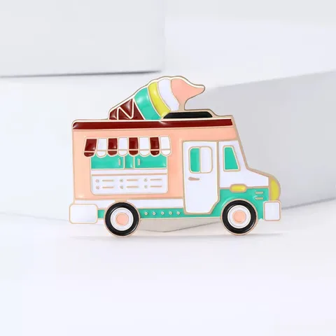 Broche Camion De Glaces En Alliage Émail Dessin Animé Rose Vert Menthe Épinglette De Nourriture Sucrée Pour Décoration De Vêtements Sac