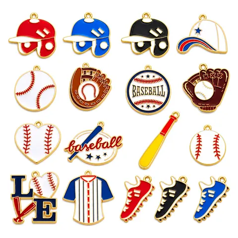 Baseball Theme Enamel Alloy Charms For Jewelry Making DIY Baseball Bat Glove Helmet Shoes Heart Shaped Pendants For Sports Jewelry