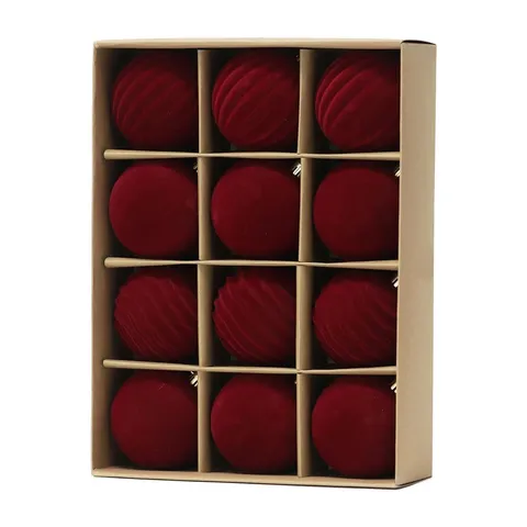 Geflokte Kerstballen Set Fluwelen Textuur Kunststof Kerstboom Hangende Decoraties Voor Vakantie Scène Huisdecoratie