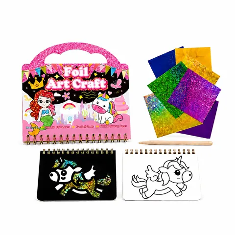 Kinder Folienkunst Bastelset Tragbares DIY Magisches Transfer Aufkleber Malerei Prinzessin Einhorn Tier Malen Kunst