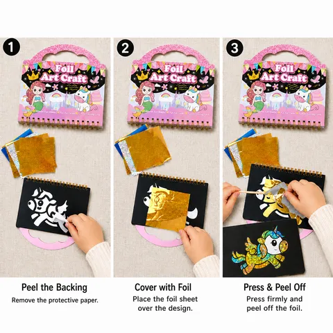 Kinder Folienkunst Bastelset Tragbares DIY Magisches Transfer Aufkleber Malerei Prinzessin Einhorn Tier Malen Kunst