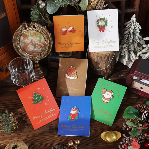 Cartes de Voeux 3D Pop Up de Noël Avec Écussons Festifs Merry Christmas Marquage à Chaud Cartes Cadeaux pour Décoration de Fête