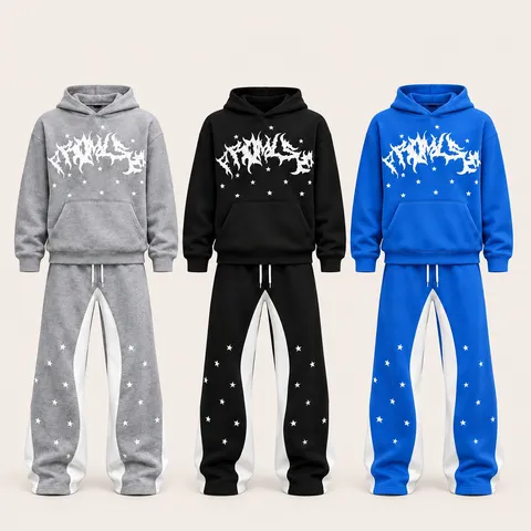 Survêtement à Capuche pour Hommes Streetwear Imprimé Étoiles Ensemble Hoodie Et Pantalon de Jogging Épaissi Hiver Sport