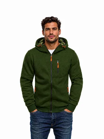 Men's Casual Full Zip Hooded Sport Sweatshirt Cardigan Long Sleeve Polyester Hoodie