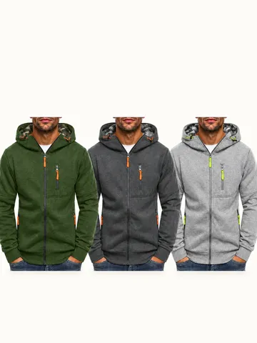 Men's Casual Full Zip Hooded Sport Sweatshirt Cardigan Long Sleeve Polyester Hoodie