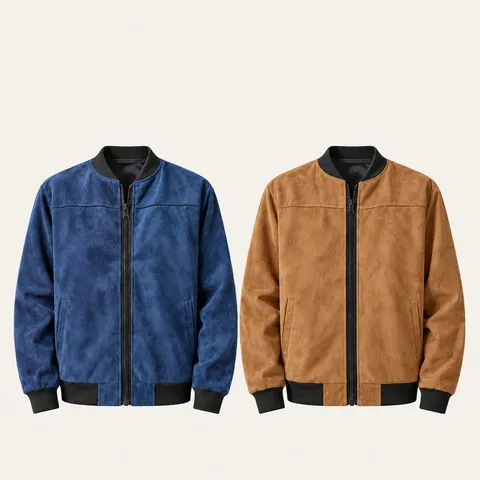 Veste en Daim pour Homme Vintage Décontracté Manches Longues Fermeture Éclair Col montant Vêtement d'Extérieur Mode Printemps Manteau Polyester