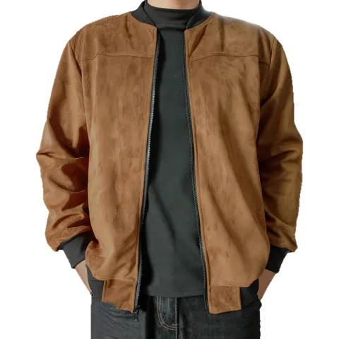 Veste en Daim Casual pour Hommes Printemps Mode Manches Longues Cardigan Fermeture Éclair Vêtements d'Extérieur Col Montant Couleur Unie Coupe Régulière Poche