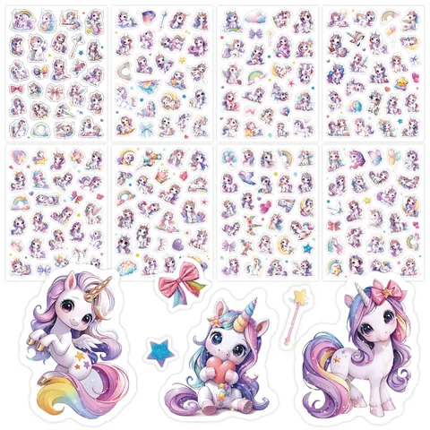 Cartoon Unicorn Holographic Glitter Stickers Waterproof Vinyl Decorative Decals Kids DIY Scrapbooking Water Bottle Laptop