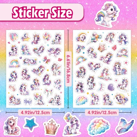 Cartoon Unicorn Holographic Glitter Stickers Waterproof Vinyl Decorative Decals Kids DIY Scrapbooking Water Bottle Laptop