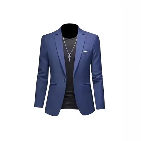 Heren Mode Zakelijk Casual Slim Fit Blazer Jack Eén Knoop Professioneel Effen Kleur Polyester Kantoor Formele Bovenkleding