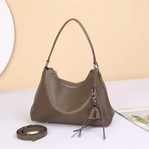 Bolso Hobo de Piel Auténtica de Alta Calidad para Mujer Bolso de Hombro Casual de Vaca Suave Bolso Tote Vintage con Borla