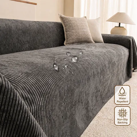 Minimalist Chenille Sofa Cover Striped Waterproof Slipcover All Seasons Universal Furniture Protector For Living Room Bedroom Woven Sofa Towel