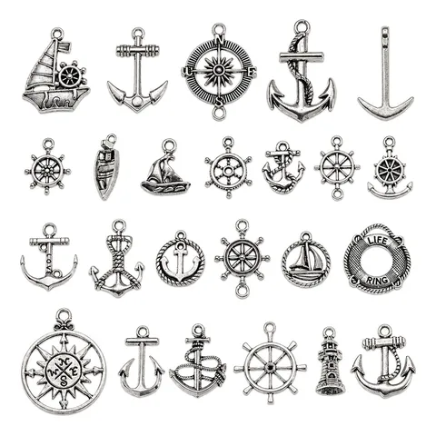 Colgantes Náuticos de Aleación de Zinc Plata Antigua Retro Ancla Timón para DIY Fabricación de Joyería Collar Llavero Accesorios