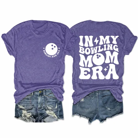 Bowling Mom Era Graphic T-shirt Voor Dames Katoen Polyester Mix Losse Pasvorm Ronde Hals Casual Korte Mouw Bedrukte Top